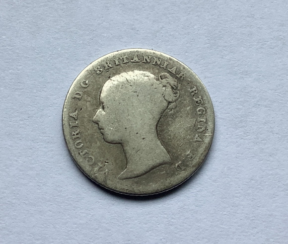 1842 silver Great Britain four pence coin